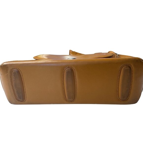 Tumi Tan Leather Messenger Bag With Adjustable Shoulder Strap & Silver-Tone Hard - Picture 14 of 16